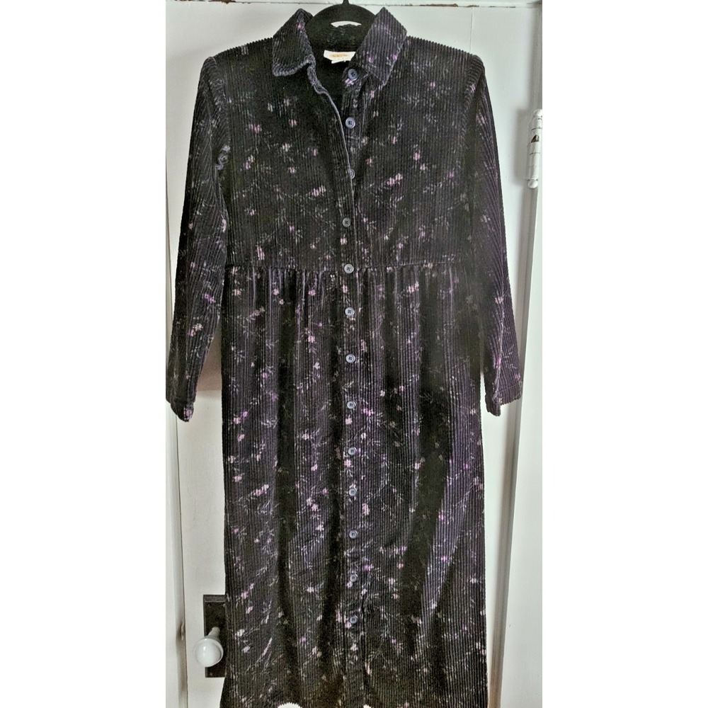 Vintage Talbots PETITES woman Sz 2 long sleeve corduroy floral print shirt dress